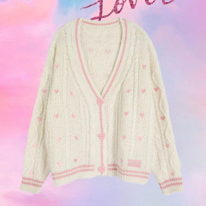 Lover Cardigan with Pink Heart Button Embroidery Patch Soft Knitted Sweater Cosy Lover-Era TS Merch TayTay Valentine Gift