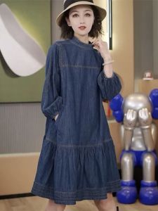 Loose Womens Denim Dress Long Sleeve Mid-Length Casual Style plus Size Fashionable And Slimming Spring New Arrival