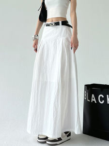 White Casual Mid-Length Commute A-Line Skirt Womens Fashion Spring Summer New Style Slimming High Waist Long Skirt