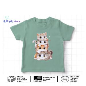 Kaos anak Dengan bahan combed 24s premiumBahan tebal dan adem saat digunakan.kaos anak dengan motif kucing lucu