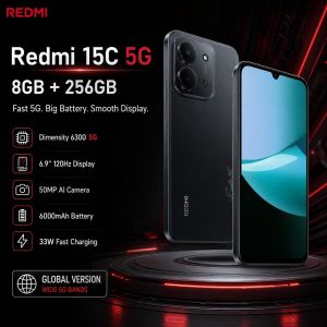 Redmi | 2026 new Redmi 15C 5G 8GB+256GB Smartphone Dimensity 6300 6.9 120Hz Screen 33W Fast Charge 50MP AI Camera 6000mAh Battery