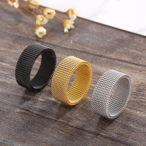 【Ready Stock】 2023 New 8mm Wide Stainless Steel Rings Titanium Couple Rings Deformable Mesh Accessories for Women Men Jewelry Wedding Gift