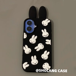 Cartoon 3D Full Screen Miffy Rabbit Silicone Phone Case for iPhone 16 pro Max Apple 15 Soft Shell 14 Full Cover 13 Anti-Fall