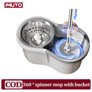 IMUTO Mop With Spinner  Mop Wet And Dry & Bucket Magic Spin Tornado Mop 360 Easy Rotating Map Floor Cleaning Flat Mop
