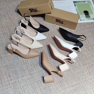Korean Point Closed Toe Slingback Block Chunky Heel Sandals for Women Noblesse