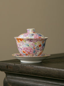 Wanhua Sancai Gaiwan Tea Cup Tea Bowl Chinese Style Kung Fu Tea Set Single High-Grade Enamel Color Tea Ceremony Bowl For Home