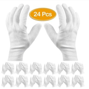 24PCS White Cotton Work Gloves for Dry Hands Ceremonial Handling Film Jewelry Silver Inspection Gloves Household Cleaning Tools
