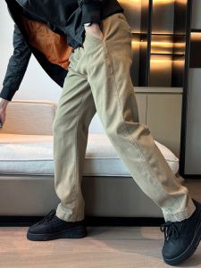 กางเกงขายาวทรงตรงผ้ายืดคอตตอนผสมสำหรับผู้ชาย ทรงหลวมสบาย ๆ สีกรมท่า กางเกงขายาวทรงตรงสำหรับใส่ไปทำงานในฤดูใบไม้ร่วงและฤดูหนาว
