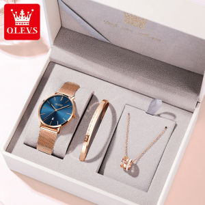 OLEVS  Jam Tangan Wanita Terbaru 2024 Anti Air Elegan Simple Tali Baja Tahan Karat Original Asli Kuarsa Kalung Gelang Kombinasi