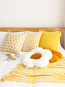 Nordic Sunflower Satin Pillow Plush Cute Chair Cushion Pouf Sofa Pillow Backrest Pillow Modern Simple Style PP Cotton Core