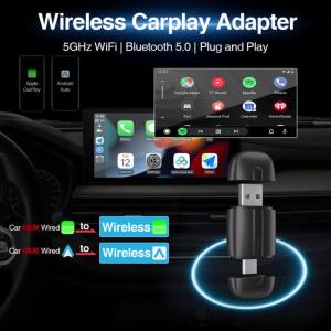 Grandnavi | Wireless CarPlay Android Auto Smart Mini Box NEW USB Type-C Plug&Play WiFi Fast Connect Compatible with 98% Cars Carplay Adapter