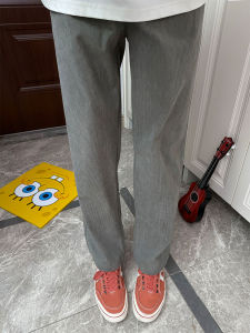 Gray American Retro Corduroy Pants Mens Spring Autumn Drape Straight Leg Micro Flare High Waist Slimming Casual Long Trousers