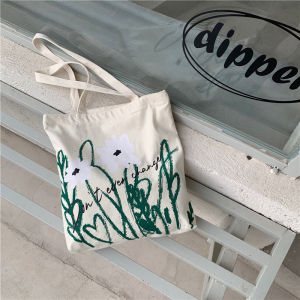 กระเป๋าผ้าใบพิมพ์ดอกยูคาลิปตัสขนาดใหญ่ กระเป๋าสะพายไหล่สำหรับนักเรียน เด็กผู้หญิง น่ารัก วัสดุผ้าใบคุณภาพสูง กระเป๋าถืออเนกประสงค์