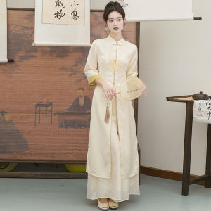 Buddhist Zen Style Tang Suit Qipao Dress Set Women Autumn Winter