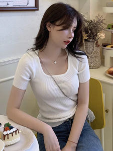 Áo Len Dệt Kim Tay Ngắn Dáng Ôm Cổ Chữ U Cho Nữ Mùa Hè Phong Cách Mới Bằng Lụa Băng Cỡ Lớn Pure Desire Dành Cho Em Gái