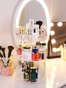 Compact Cosmetic Organizer: 360 Degree Rotatable Adjustable Storage Display Case