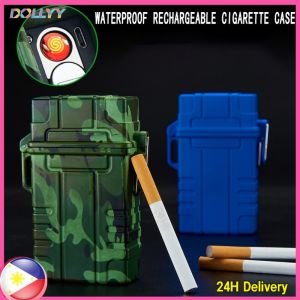 [🇵🇭 24h Delivery] Dollyy 20pcs Rechargeable Cigarette Case With Lighter Outdoor Waterproof Creative Usb Box Holder Windproof