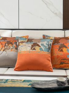New Chinese Style Pillow Luxury Sensation National Wind Mountain Water Painting Embroidery Soft Cushion Sofa Pillow Cover