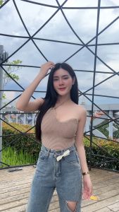 🌈MesubShop🌈 เสื้อเกาะอก ดีเทลเชือกผูกคอ เกาหลีเกาใจสุด 🧃 ผ้ายืดตามตัว  รุ่น ขนมถ้วย B-027-1-B