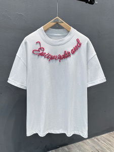 Áo Thun Nam Tay Ngắn Cổ Tròn Đính Ngọc Trai Phong Cách Mỹ Mùa Hè 2025 Cổ Điển Rộng Rãi Thường Ngày