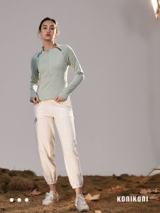 Konikoni Long Sleeves Half Zipper Workout Clothes Soft Brushed Stretch Silm Short Jacket Running Fitness Top