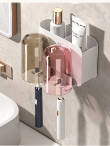 Toothbrush Holder Wall Mounted Double Brushing Cup Suction Cup Bathroom Organizer Nordic Style Toiletries Rack Family Set