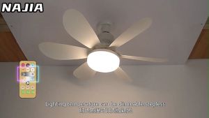 NAJIA Ceiling Fan Light 2-in-1 Six leaves E27 Multifunction Ceiling Fan with Light Remote For Livingroom 3 Color Temperature 16.5-inch Interface Bedroom Silent Fan Light Chandelier Ceiling Light