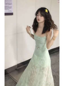 Beach Vacation Style Halter Fairy Dress Beautiful Unique Hollow out Texture Long Summer Dress Pure Desire Backless See through Waist Shaping