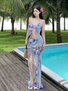 Womens Two-Piece Swimsuit 2025 New Style Three-Piece Set Long Skirt Slimming Pure Desire Beach Vacation Hot Spring Soaking