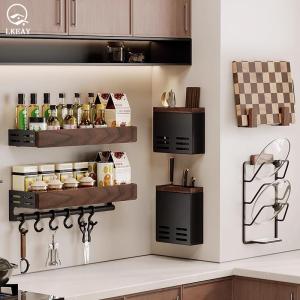 Real Wood Kitchen Multi-Function Storage Rack 2025 New Style Spice Rack High-End Feeling Multi-Layer Knife Rack
