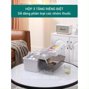 Hộp y tế mini hộp đựng thuốc và dụng cụ y tế có 3 tầng quai xách tiện lợi.