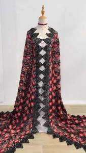 Premium African Guipure Cord Lace Fabric - Mesh Floral Pattern Turquoise Fuchsia Gold Scalloped Edge For Wedding Bridal Gown