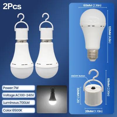 E27 Rechargeable LED Emergency Light Bulb 7W 1500mAh 6500K 3 Mode Dimmable Portable Hanging Lamp for Power Failure Camping Porch