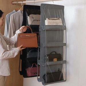 6/8 Pocket Foldable Double-sided Handbag Purse Storage Bag Holder Hanging Organizer Shelf 4 Layers Folding Closet Hanger