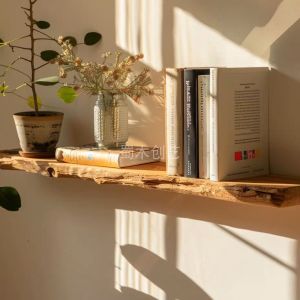 Natural Beauty Chinese Countryside Solid Wood Shelf Wall Mounted Display Rack Artistic Style Living Room Decorative Shelf