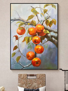 Hand-Painted Pure Acrylic Oil Painting Decorative Picture Pomegranate New Chinese Style Entrance Good Luck Living Room Hanging Artwork