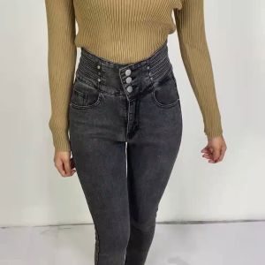 Stretch Skinny Jeans Highwaist Women Celana Panjang HW 3 Kancing Polos / Celana Denim SM P557