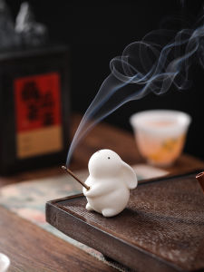 Mini Ceramic Rabbit Incense Holder Cute Cultural Creative Courtyard Rabbit Home Indoor Incense Stand Tea Ceremony Accessory