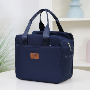 Solid color lunch bag with aluminum foil interior zipper closure large capacity portable work tote bag storage bag handbag