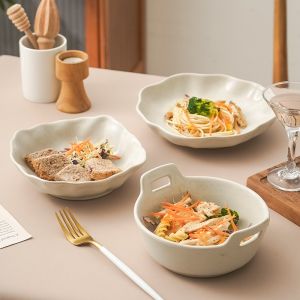 Japanese Style Hand Painted Ceramic Tableware Set Dinner Plate Salad Bowl Oval Fish Plate Square Deep Dish Spoon Double Ear Bowl