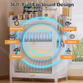 Dish Rack Cabinet with Cover 3Tiers Steel Kitchen Organizer Cabinet Drawer Metal Carbon Black. 