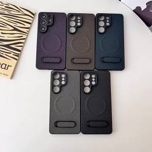 szhaiyu | Carbon Fiber Leather Shockproof Phone Case for Poco X8 Pro Max X7 Pro Bracket for Magsafe Magnetic Wireless Charging Cover