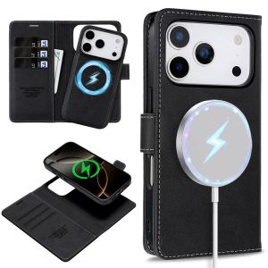 MagSafe leather Case for IPhone 17 Air 16 Promax 15 Plus 14 Pro Max 13 Pm 12 Magnetic Card Slots Wallet 2 in 1 Phone Cover