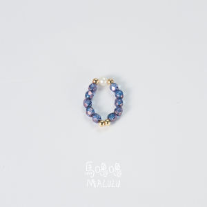 แหวนลูกปัดคริสตัลสีน้ำเงินแบบแฮนด์เมด แหวนไข่มุกสไตล์ส่วนตัว แหวนแฟชั่นสำหรับผู้หญิง แหวนสไตล์ส่วนตัว