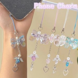 4ชิ้น Y2K หวานห่วงโซ่โทรศัพท์มือถือพวงกุญแจโบว์รักลูกปัดจี้สายชาร์จมือถือป้องกันการสูญหายพวงกุญแจรถพวงกุญแจห้อยกระเป๋าอุปกรณ์ประดับตกแต่ง