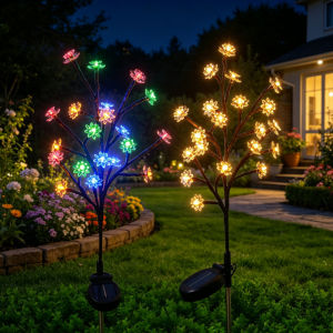 Solar Powered Flower Tree Landscape Decor Lights for Lawn Patio Path Backyard Solar Lotus Flower Tree Stake Lights LED Floral