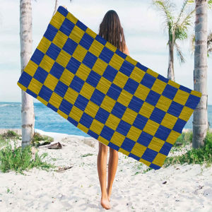 BILIBILI | Blue Yellow Checkerboard Quick Drying Microfiber Beach Towel Lightweight for Swimming Camping Yoga - Bath Towel