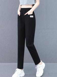 Slim Fit Pure Cotton Summer Thin Casual Pants Womens Nine Point Sports Trousers Elastic Waist Straight Leggings