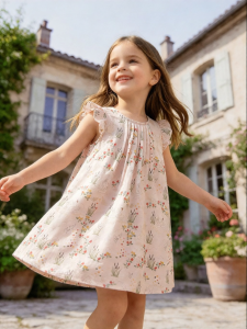 Marc&Janie | Natural Linen Flutter Sleeve Dress for Girls