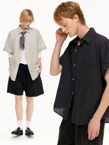 MADWITCH | Vintage American Plaid Collar Loose Fitting Short Sleeve Shirt
